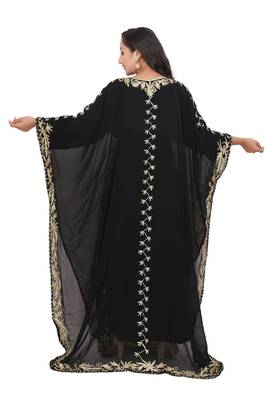 Moroccan Dubai Kaftan Evening Royal  Black Georgette Aari Stone Work  5
