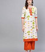 Myshka Women's Multi Cotton Printed Half Sleeve Round Neck Casual Kurta Palazzo Set