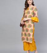 Myshka Women's Multi Cotton Printed Half Sleeve Round Neck Casual Kurta Palazzo Set