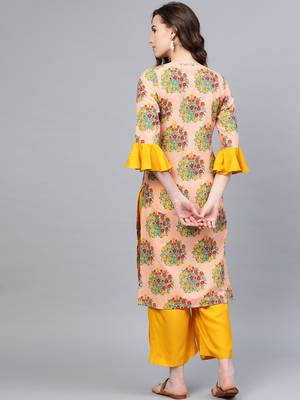 Myshka Women's Multi Cotton Printed Half Sleeve Round Neck Casual Kurta Palazzo Set 2