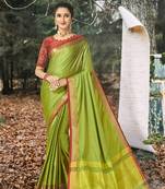 FaceDeal Designer Light Green Color Art Silk Saree With Embroidered Blouse Piece