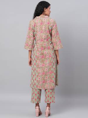 Myshka Women's Multi Printed Full Sleeve Cotton Shirt Coller Casual Kurta &  Palazzo Set 2