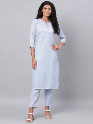 Myshka Women's Blue Printed 3/4 Sleeve Cotton Maidran Coller  Kurta &  Palazzo Set 1