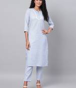 Myshka Women's Blue Printed 3/4 Sleeve Cotton Maidran Coller  Kurta &  Palazzo Set