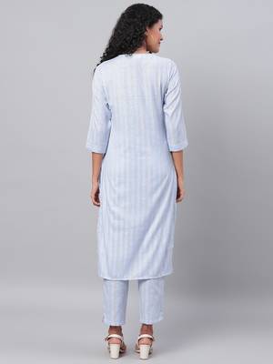 Myshka Women's Blue Printed 3/4 Sleeve Cotton Maidran Coller  Kurta &  Palazzo Set 2