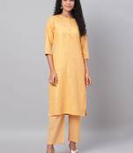 Myshka Women's Yellow Printed 3/4 Sleeve Polyester Round Neck  Kurta & Pant Set