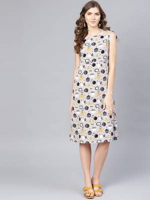 Myshka Women's Multi Poly Crepe Printed Sleveeless Round Neck Dress 1