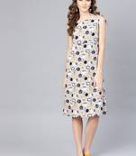 Myshka Women's Multi Poly Crepe Printed Sleveeless Round Neck Dress