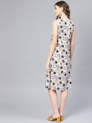 Myshka Women's Multi Poly Crepe Printed Sleveeless Round Neck Dress 2