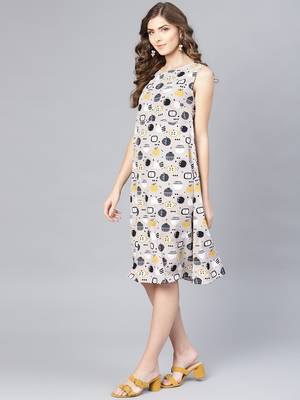 Myshka Women's Multi Poly Crepe Printed Sleveeless Round Neck Dress 3