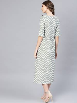 Myshka Women's Grey Cotton Solid Half Sleeve Round Neck Dress 2