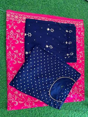 Women's  Blue gold Printed Kurti Palazzo Set with  Printed Pink Duptta || Party Wear 5