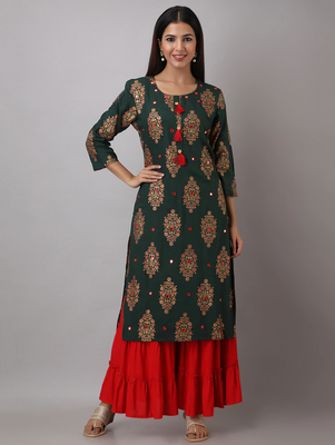 Women Rayon Printed Kurta sharara set 1
