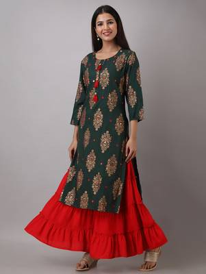 Women Rayon Printed Kurta sharara set 3