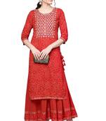 Women's  Cotton Embroidery and Bandhani Printed Kurti Palazzo Set