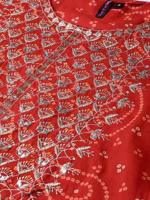 Women's  Cotton Embroidery and Bandhani Printed Kurti Palazzo Set 4