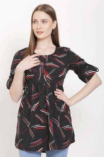 Black printed crepe tunics