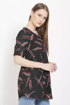 Black printed crepe tunics
