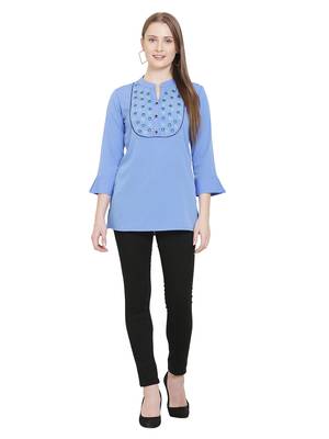 Sea-green embroidered crepe tunics 4