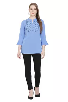 Sea-green embroidered crepe tunics