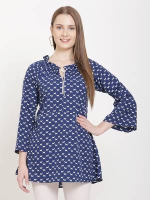 Navy-blue printed crepe tunics 1