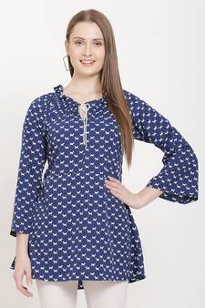 Navy-blue printed crepe tunics