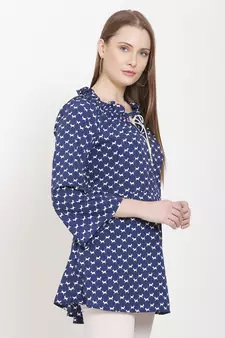 Navy-blue printed crepe tunics