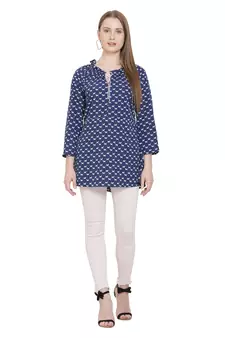 Navy-blue printed crepe tunics