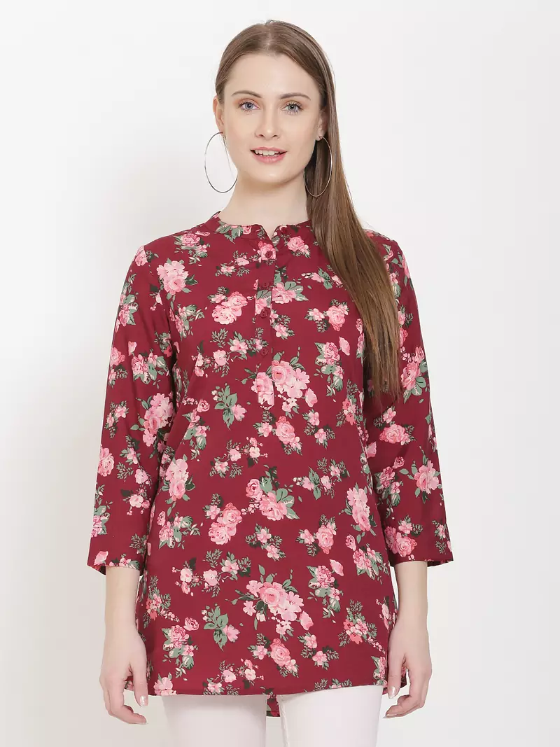 Maroon printed crepe tunics