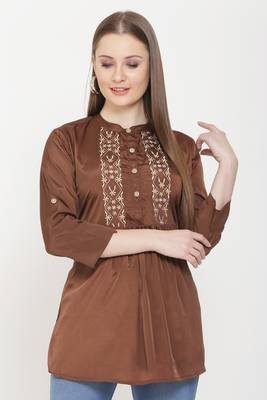 Brown embroidered crepe tunics 1