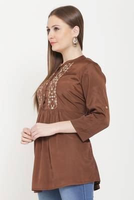 Brown embroidered crepe tunics 3