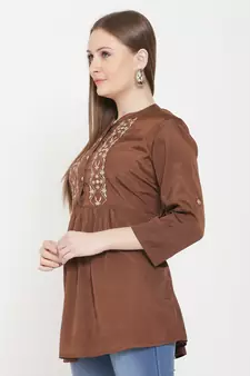 Brown embroidered crepe tunics