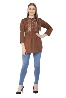 Brown embroidered crepe tunics 4