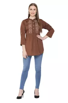 Brown embroidered crepe tunics