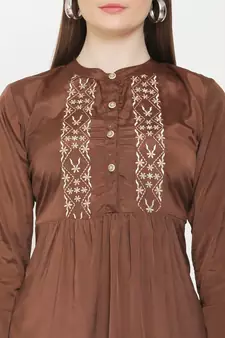 Brown embroidered crepe tunics