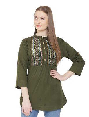 Olive embroidered crepe tunics 1