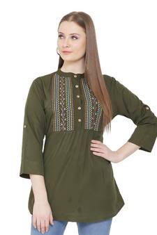 Olive embroidered crepe tunics