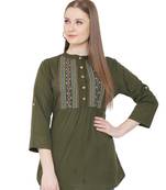 Olive embroidered crepe tunics