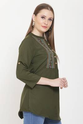 Olive embroidered crepe tunics 3