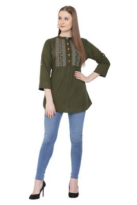 Olive embroidered crepe tunics 4