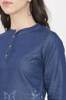 Navy-blue printed denim crop-tops 5