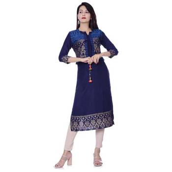 Women's Gold Printed Kurti With Jacket 1