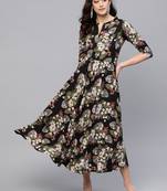 Myshka Women's Multi Crepe Printed 3/4 Sleeve Round Neck Dress