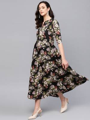 Myshka Women's Multi Crepe Printed 3/4 Sleeve Round Neck Dress 3