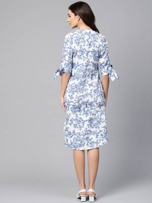 Myshka Women's Blue Polyester Printed Half Sleeve Round Neck Dress 2