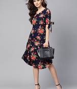 Myshka Women's Multi Polyester Printed Half Sleeve V Neck Dress