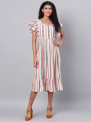 Myshka Women's Multi Printed Sleeveless Cotton Square  Neck  Dress 1