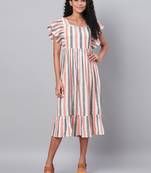 Myshka Women's Multi Printed Sleeveless Cotton Square  Neck  Dress