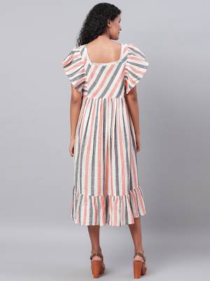 Myshka Women's Multi Printed Sleeveless Cotton Square  Neck  Dress 2
