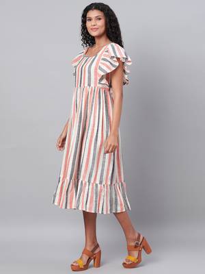 Myshka Women's Multi Printed Sleeveless Cotton Square  Neck  Dress 3